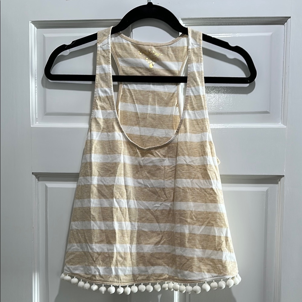 Lilly Pulitzer Cream and Tan Sleeveless Crop Tank Top